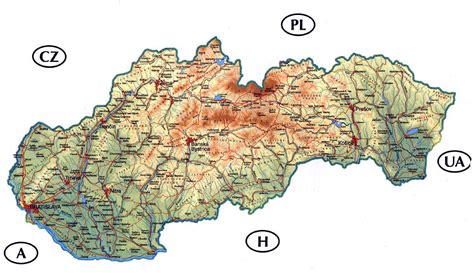 Detailed road and physical map of Slovakia. Slovakia detailed road and ...