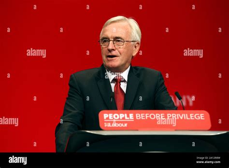 John McDonnell MP gives his speech at the Labour Party Conference Stock ...