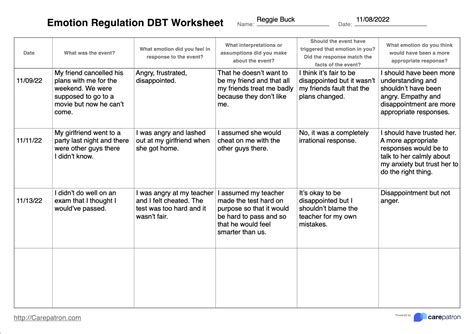 Emotional Regulation Worksheets For Youth