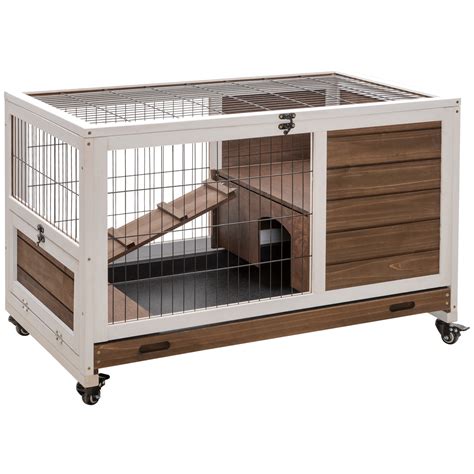 PawHut Wooden Indoor Rabbit Hutch Elevated Cage Habitat with No Leak ...