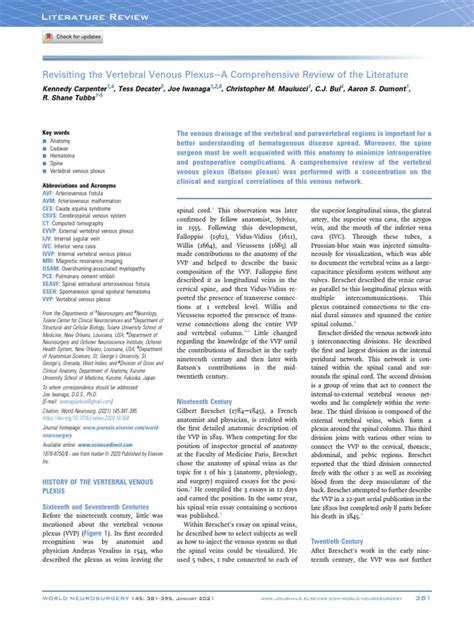 Revisiting The Vertebral Venous Plexus Batson | PDF | Vein | Vertebral ...