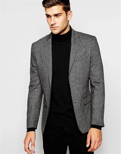 SELECTED Wool Herringbone Blazer In Slim Fit in Grey (Gray) for Men - Lyst