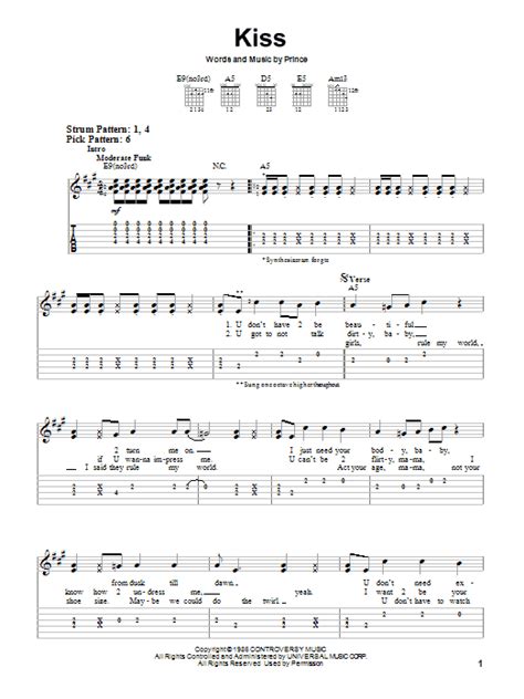 Kiss by Prince Sheet Music for Easy Guitar Tab at Sheet Music Direct