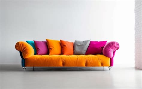 Premium AI Image | Brightly colored couch with pillows in a white room ...