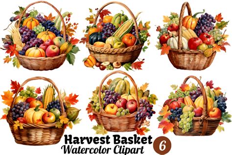 Watercolor Harvest Basket Clipart Graphic by Gloria Designed It ...