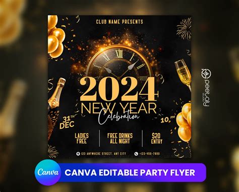 New Year Flyer Template for Canva, DIY Event Flyer, New Year Flyer ...