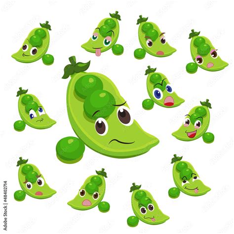 pea cartoon with many expressions Stock Vector | Adobe Stock