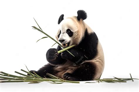 Un oso panda está comiendo bambú frente a un fondo blanco. | Foto Premium