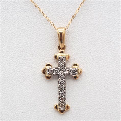 14K White & Yellow Gold Diamond Cross Necklace