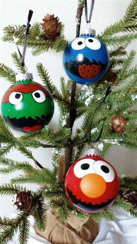 Sesame Street Hand Painted Ornaments Set of 3 Elm Elmo Christmas, Christmas Balls, Christmas ...