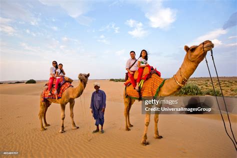 Tourists enjoying the camel safari in a desert, Thar Desert,... News ...