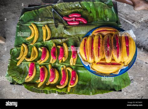 Street food at a market on the way to Pagwi, East Sepik Province, Papua ...