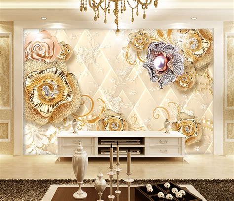 Gold floral 3D / 5D / 8D wall murals / custom wallpaper design - DCWM20061376 - Decor City