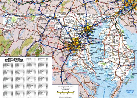 Large detailed roads and highways map of Delaware and Maryland states with all cities | Vidiani ...