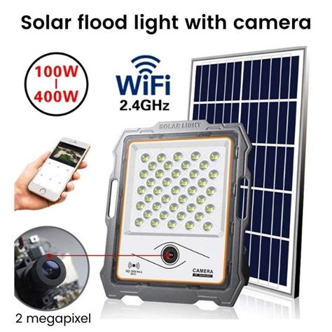 200W solar powered flood light camera CCTV with security and lighting ...