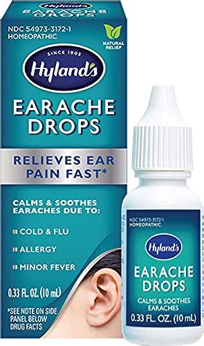 Hyland's Earache Drops, Natural Relief of Cold & Flu Earaches, Swimmers Ear and Allergies Relief ...