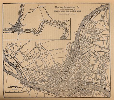 Map of Pittsburgh, PA, showing the location of its Furnaces, Rolling Mills & Steel Works. 1879 ...