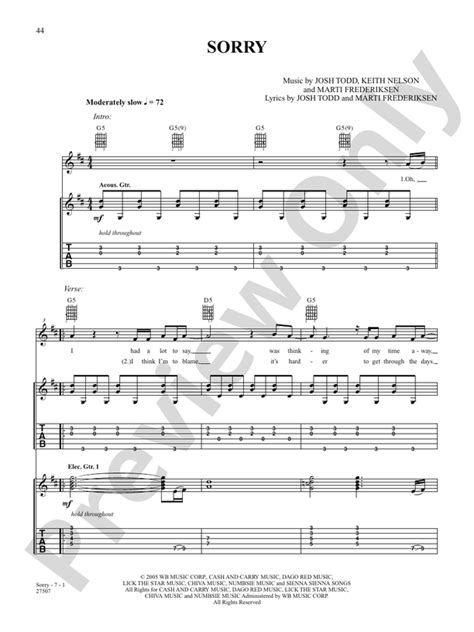 Sorry: Guitar: Buckcherry - Digital Sheet Music Download