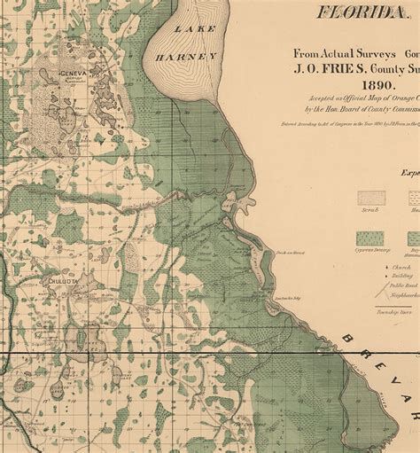 Map of Orange County Florida FL 1890 From Actual Surveys. | Etsy