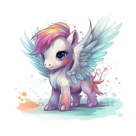 Cute Baby Pegasus on White Background Logo Digital Art. Generative AI ...