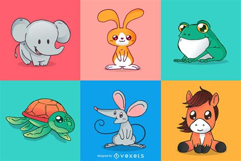 Cute Animals Cartoons Set Vector Download