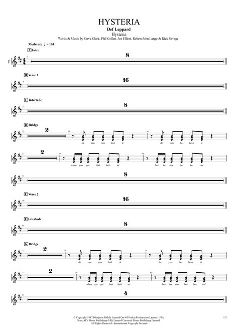 Hysteria Tab by Def Leppard (Guitar Pro) - Full Score | mySongBook