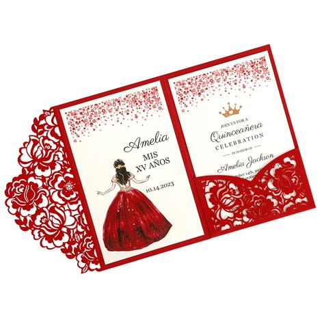 Buy DORIS HOME 50pcs Laser Cut Quinceanera Invitations Red, 4.7x7.1 Blank Quince Invitations for ...