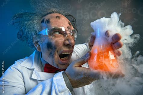 Angry scientist with his failed experiment Stock Photo | Adobe Stock