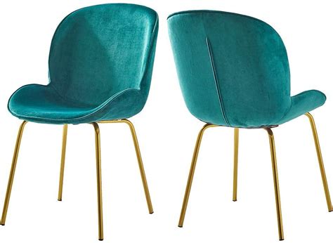 Buy Marvelous Furniture 2 Green Velvet Upholstered Mid Century Vintage Style Accent Dining ...