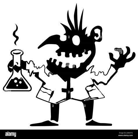 Monster Halloween creature mad scientist silhouette stencil black, vector illustration ...