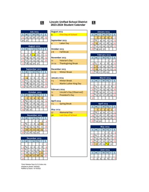 Lincoln School Calendar - Bili Mariya