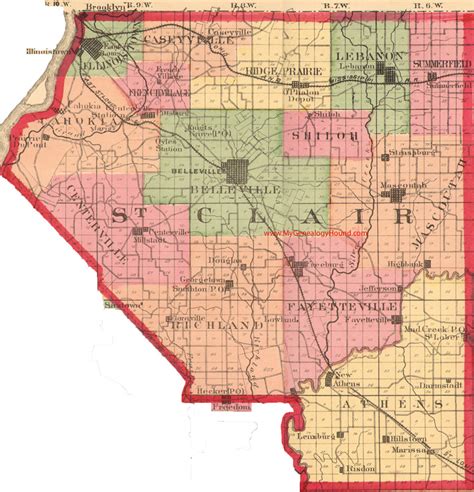 St. Clair County, Illinois 1870 Map Belleville, Maseoutah, East St. Louis, IL