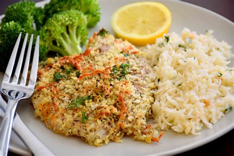 Baked Parmesan Crusted Tilapia with Rice Pilaf and Broccoli - Pepper Delight