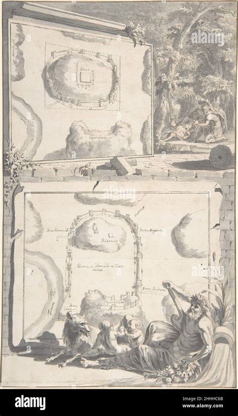 Two Maps of Ancient Rome with a River God and Romulus and Remus before 1704 Jan Goeree Dutch ...