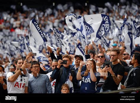 TOTTENHAM HOTSPUR FANS WAVING TOTTENHAM HOTSPUR V CHELSEA WEMBLEY Stock ...