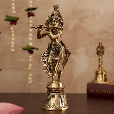 Beautiful Brass Krishna Statue playing Flute – DecorTwist