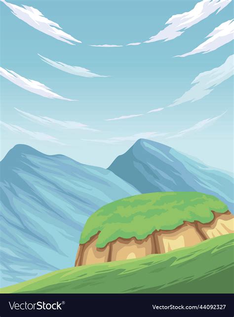 Beauty landscape anime with mountains Royalty Free Vector