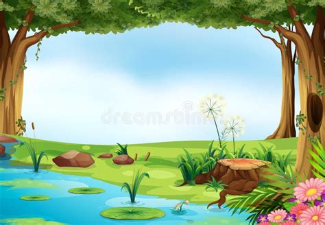 Pond stock vector. Illustration of spring, flower, fresh - 48932939