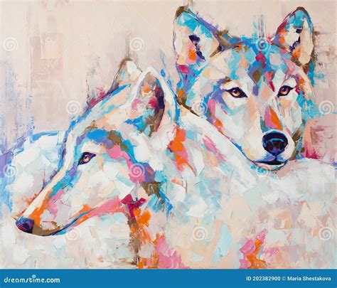 Wolf Portrait Painting in Multicolored Tones. Conceptual Abstract ...