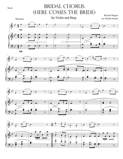 Bridal Chorus (Here Comes the Bride) for Violin & Harp Duo (arr. Hitoshi Suzuki) Sheet Music ...