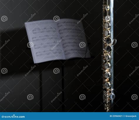 Silver Flute with Sheet Music Stock Image - Image of angle, musical: 22960421