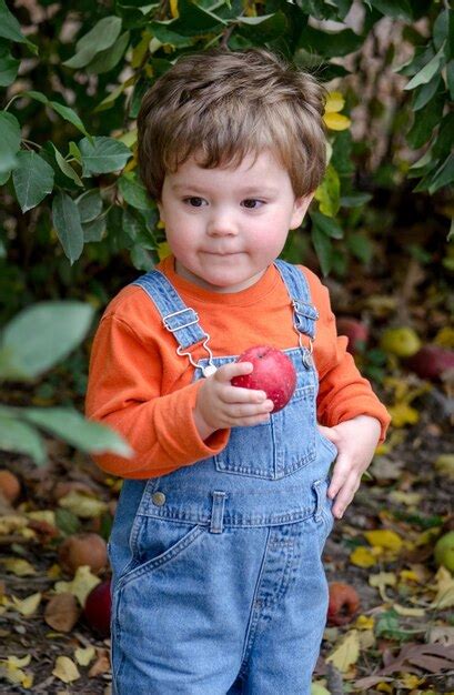 Premium Photo | Portrait of an toddler in overalls holding a shiny red ...