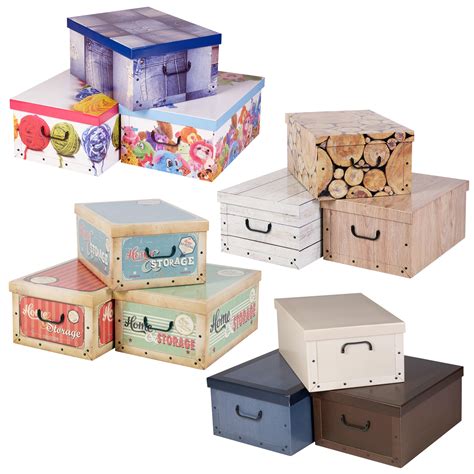 3 Collapsible Underbed Cardboard Storage Boxes Elegant Lightweight Lids & Handle | eBay