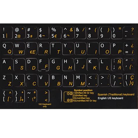SPANISH TRADITIONAL-ENGLISH KEYBOARD STICKER BLACK | Online-Welcome.com