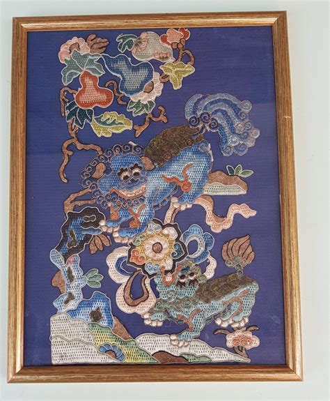 Chinese Silk Embroidery Artwork with Lions for sale at Pamono