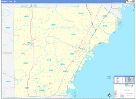 Monroe County, MI Zip Code Wall Map Basic Style by MarketMAPS - MapSales