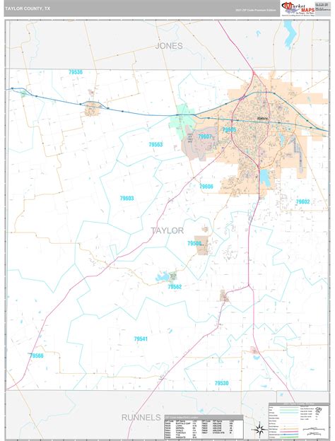 Taylor County, TX Wall Map Premium Style by MarketMAPS