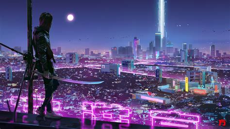 3840x2160 Resolution Warrior Girl in Cyberpunk City 4K Wallpaper ...