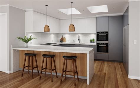 One of the most practical layouts for a family kitchen is the U shape kitchen with breakfast bar ...