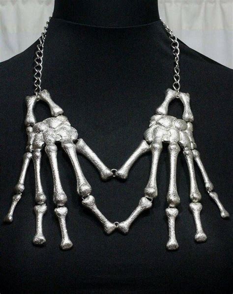 SKELETON HANDS STATEMENT NECKLACE SET BONES SKULL SILVER MEN WOMEN CHAIN JEWELRY #Unbranded ...